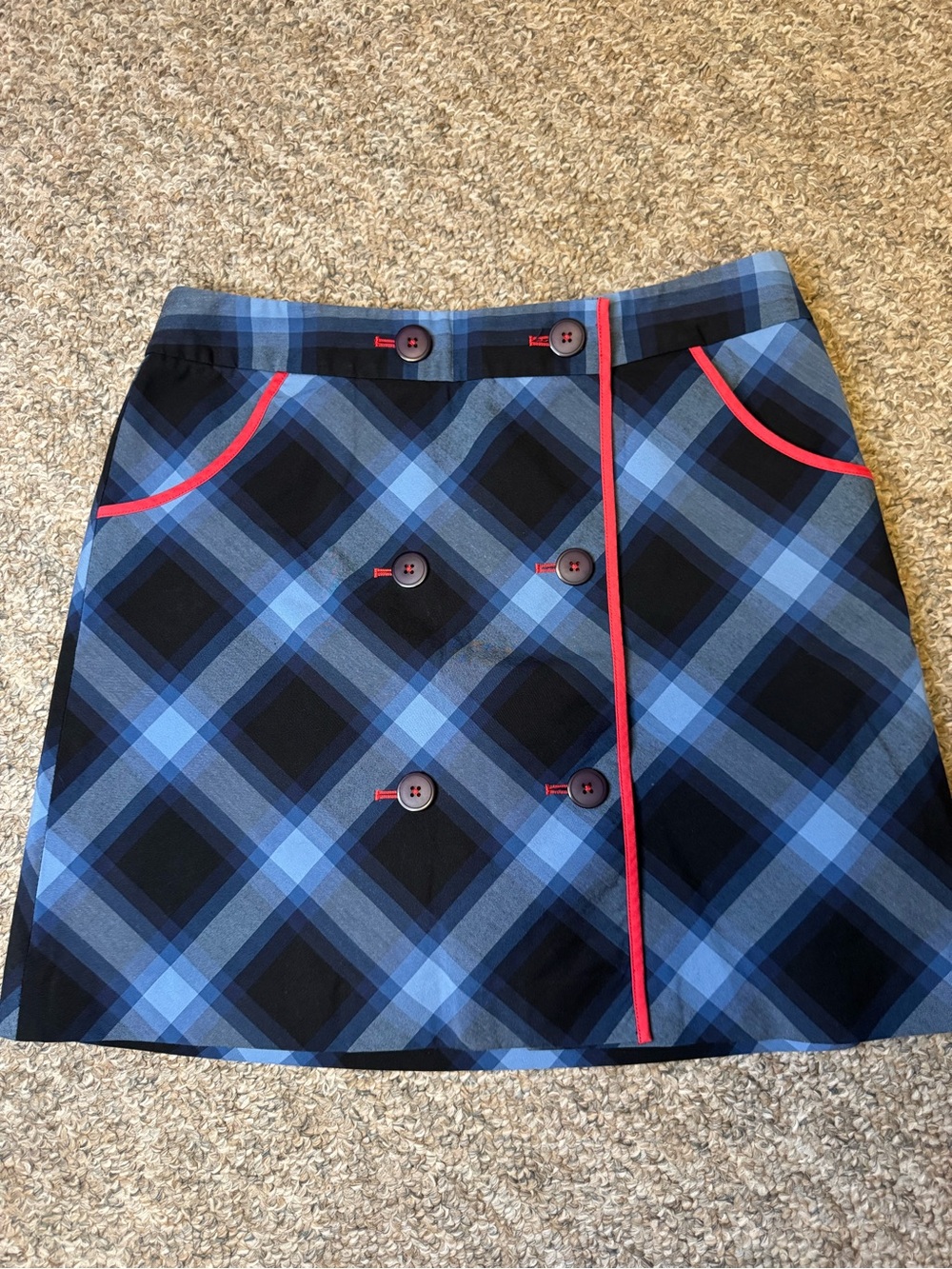 Cutter & Buck Blue Plaid Mini Skirt with Red Piping